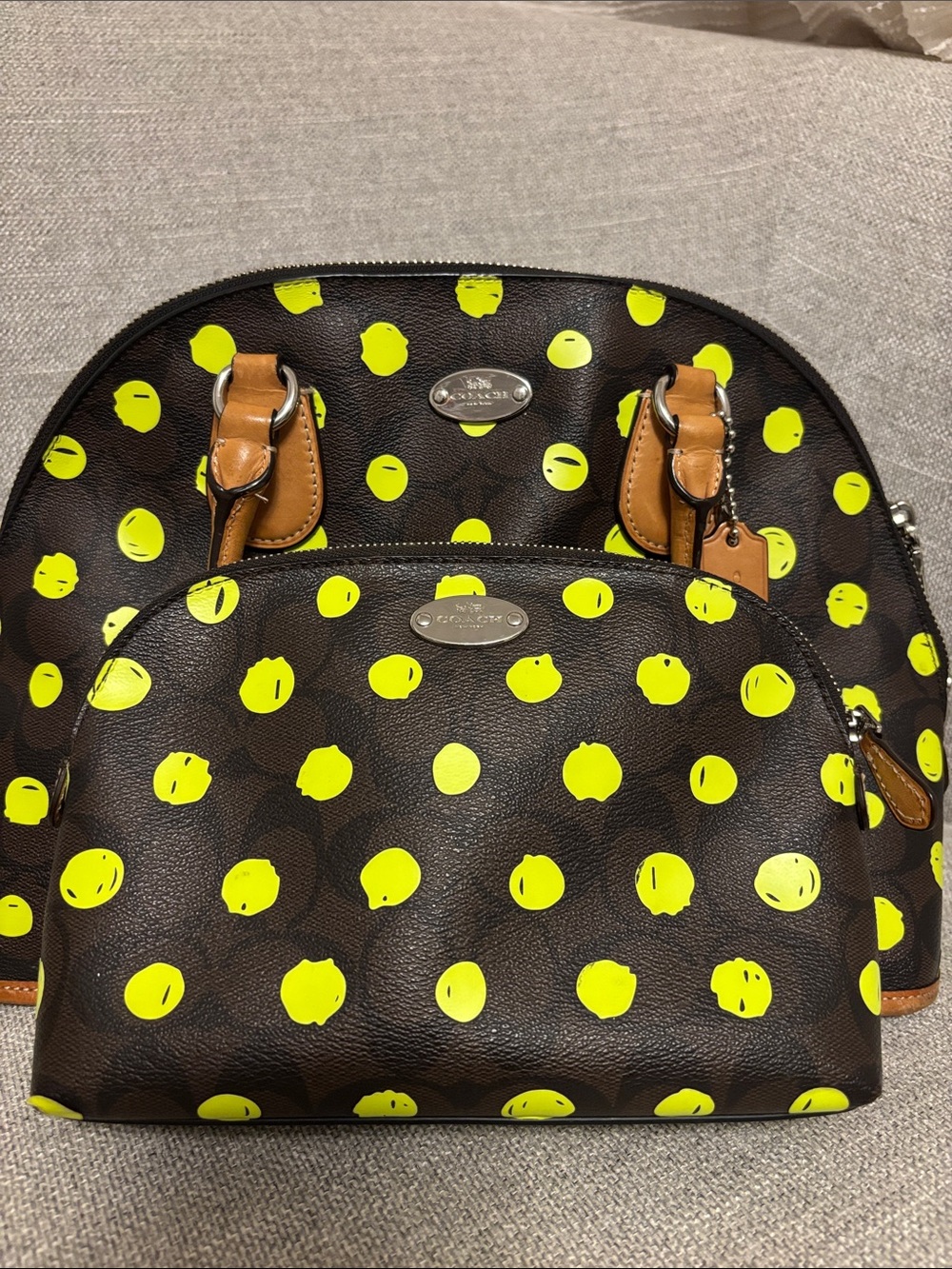 Coach Cora Domed Satchel & Neon Dot Cosmetic Case Pouch Set